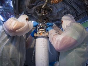 LZ researchers hanging up Prototype